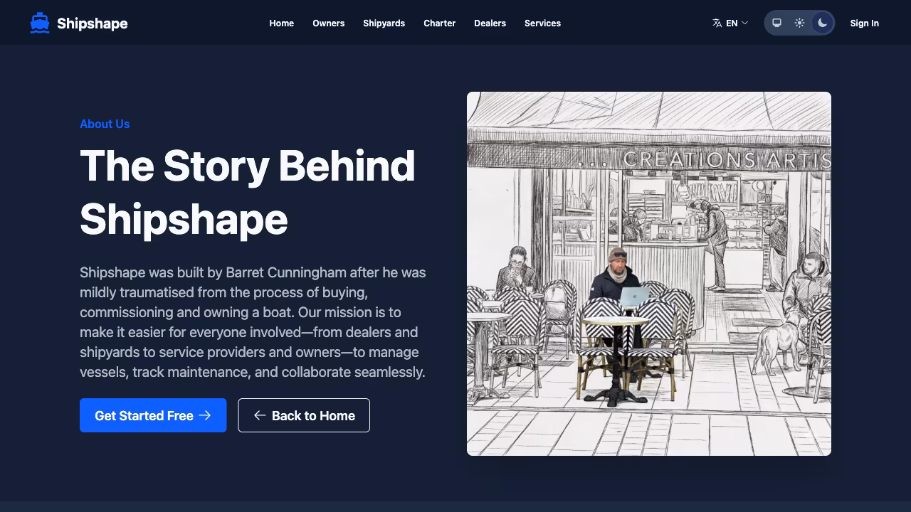 About Us page telling the story behind Shipshape