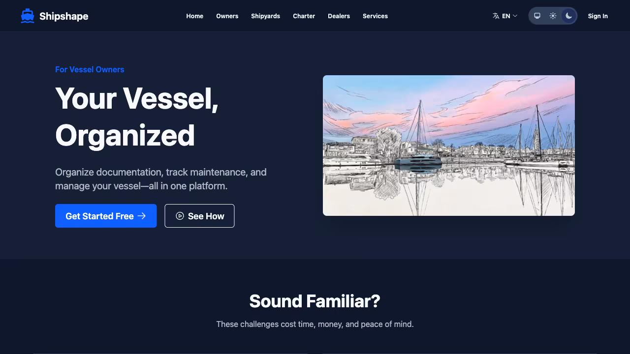Vessel owners landing page with documentation and maintenance tools